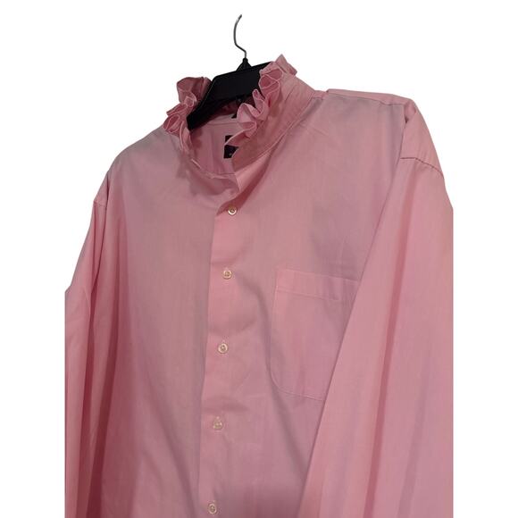 Alexander Julian Tops - Womens Solid Pink Upcycled Ruffle Collar Button Up Mens Shirt Size XL
